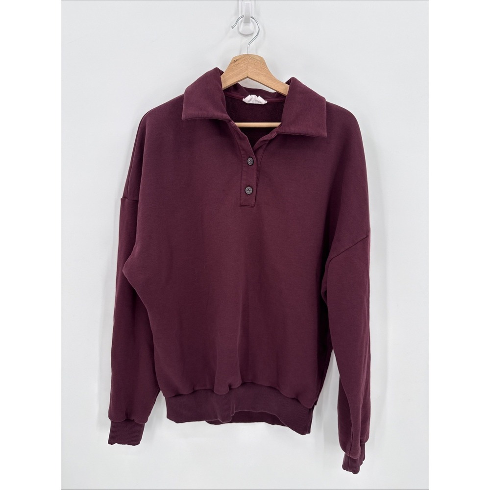 Norba Womens Burgundy Julia Polo Sweatshirt Size XS/S Oversized Preppy Pullover